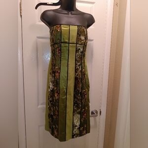 Kay Unger Elegant Green Strapless Sequin Design Dress Sz 6